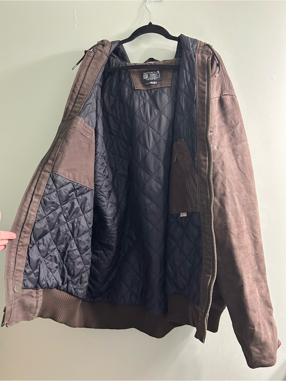 Vintage Carhartt men’s loose fit brown insulated chore work coat jacket hooded - Picture 3 of 11